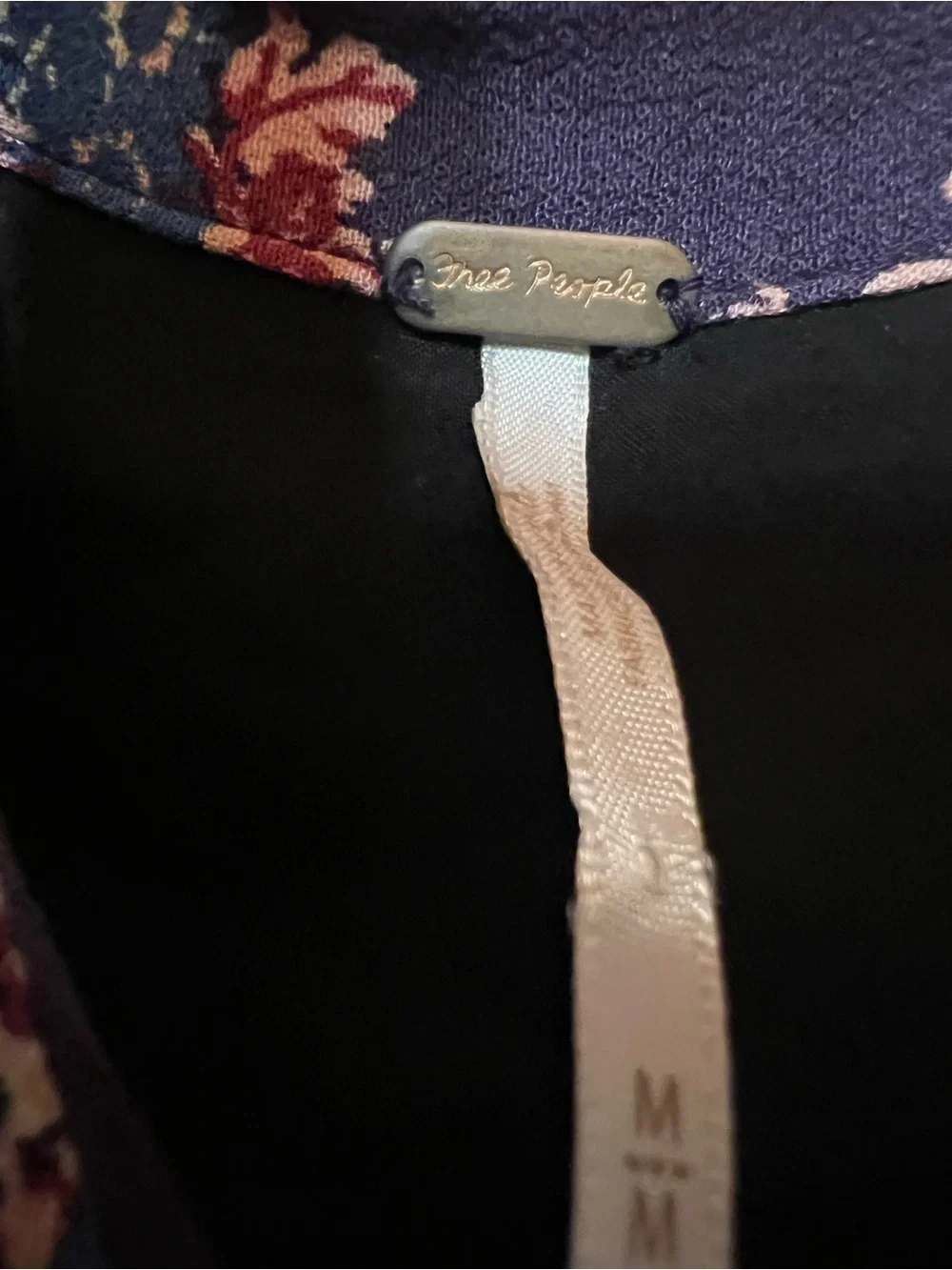 Free People Navy Floral Wide-Leg Jumpsuit with Pink Floral Accents